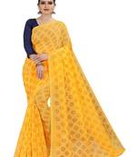 Yellow printed chanderi silk saree with blouse