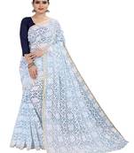 White printed chanderi silk saree with blouse