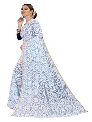 White printed chanderi silk saree with blouse 2