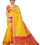 Mustard plain cotton silk saree with blouse