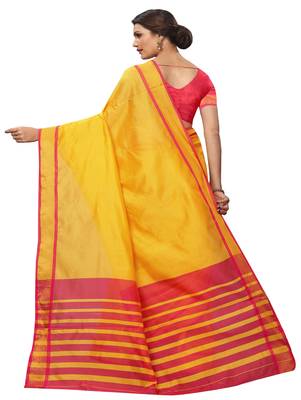 Mustard plain cotton silk saree with blouse 3