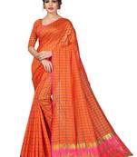 Orange plain cotton silk saree with blouse
