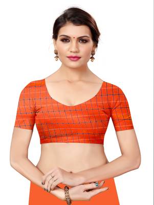 Orange plain cotton silk saree with blouse 4
