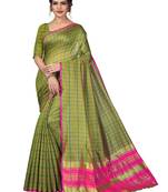 Mehendi plain cotton silk saree with blouse
