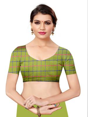 Mehendi plain cotton silk saree with blouse 4