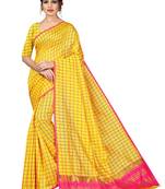Yellow plain cotton silk saree with blouse