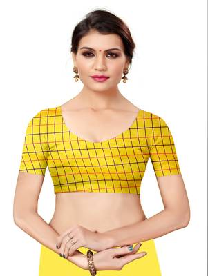 Yellow plain cotton silk saree with blouse 4