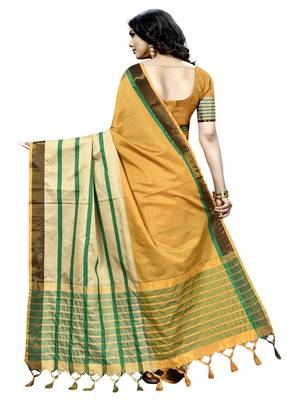 Mustard plain cotton silk saree with blouse 3