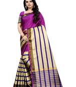 Rani pink plain cotton silk saree with blouse