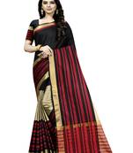 Black plain cotton silk saree with blouse