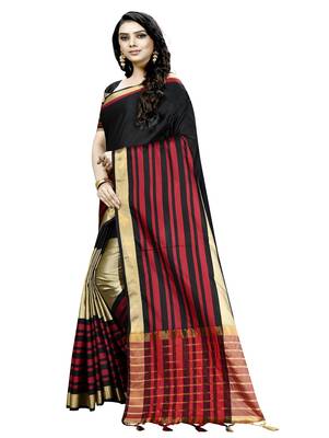 Black plain cotton silk saree with blouse 2
