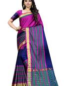 Rani pink plain cotton silk saree with blouse