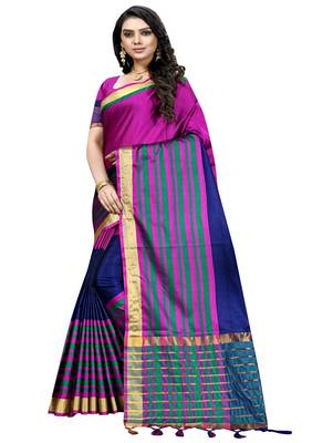 Rani pink plain cotton silk saree with blouse 2
