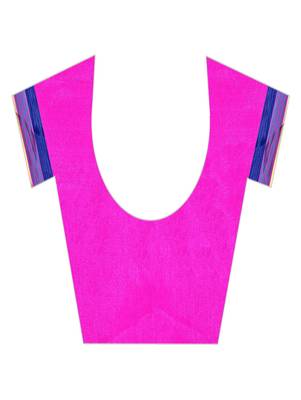 Rani pink plain cotton silk saree with blouse 4