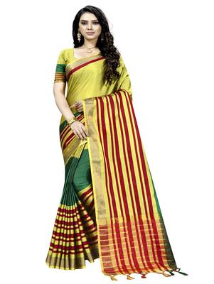 Mehendi plain cotton silk saree with blouse 1