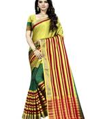 Mehendi plain cotton silk saree with blouse