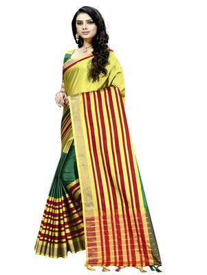 Mehendi plain cotton silk saree with blouse 2