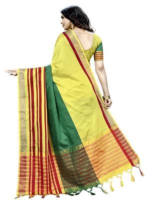 Mehendi plain cotton silk saree with blouse 3