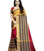 Mustard plain cotton silk saree with blouse