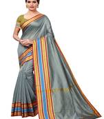 Grey plain cotton silk saree with blouse