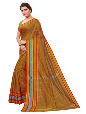 Mustard plain cotton silk saree with blouse 2