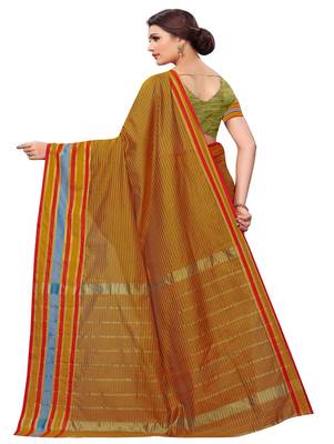Mustard plain cotton silk saree with blouse 3