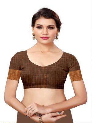 Dark red plain cotton silk saree with blouse 4