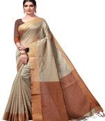 Chiku plain cotton silk saree with blouse