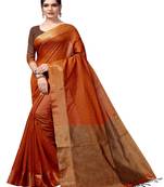 Orange plain cotton silk saree with blouse