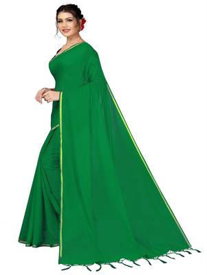 Green plain chanderi silk saree with blouse 2
