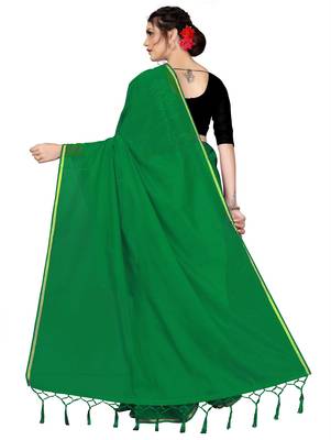 Green plain chanderi silk saree with blouse 3