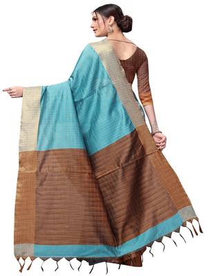 Light sky blue plain cotton silk saree with blouse 3