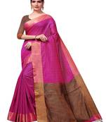 Rani pink plain cotton silk saree with blouse
