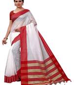 White plain cotton silk saree with blouse