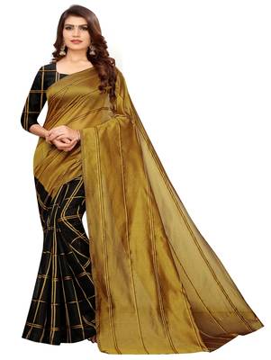 Mustard plain cotton silk saree with blouse 1