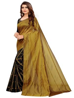 Mustard plain cotton silk saree with blouse 2