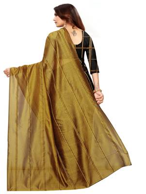 Mustard plain cotton silk saree with blouse 3