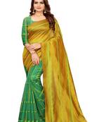 Mustard plain cotton silk saree with blouse