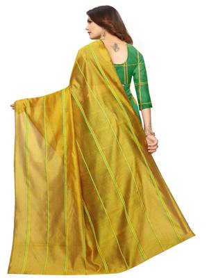 Mustard plain cotton silk saree with blouse 3