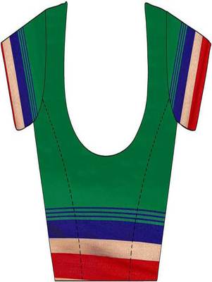 Green plain cotton silk saree with blouse 4