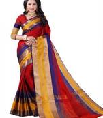 Red plain cotton silk saree with blouse