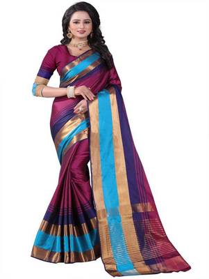 Wine plain cotton silk saree with blouse 1