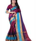 Wine plain cotton silk saree with blouse