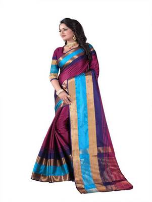 Wine plain cotton silk saree with blouse 2