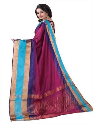 Wine plain cotton silk saree with blouse 3