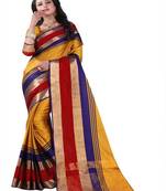Mustard plain cotton silk saree with blouse
