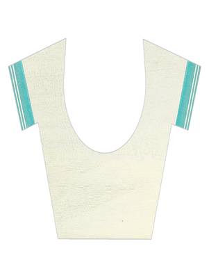 Cream plain cotton silk saree with blouse 4