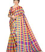 Multicolor plain cotton silk saree with blouse