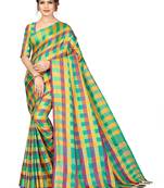 Multicolor plain cotton silk saree with blouse