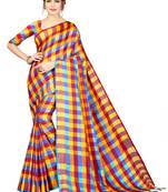 Multicolor plain cotton silk saree with blouse